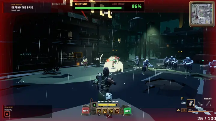 夜のウェーブとゲームのHUD